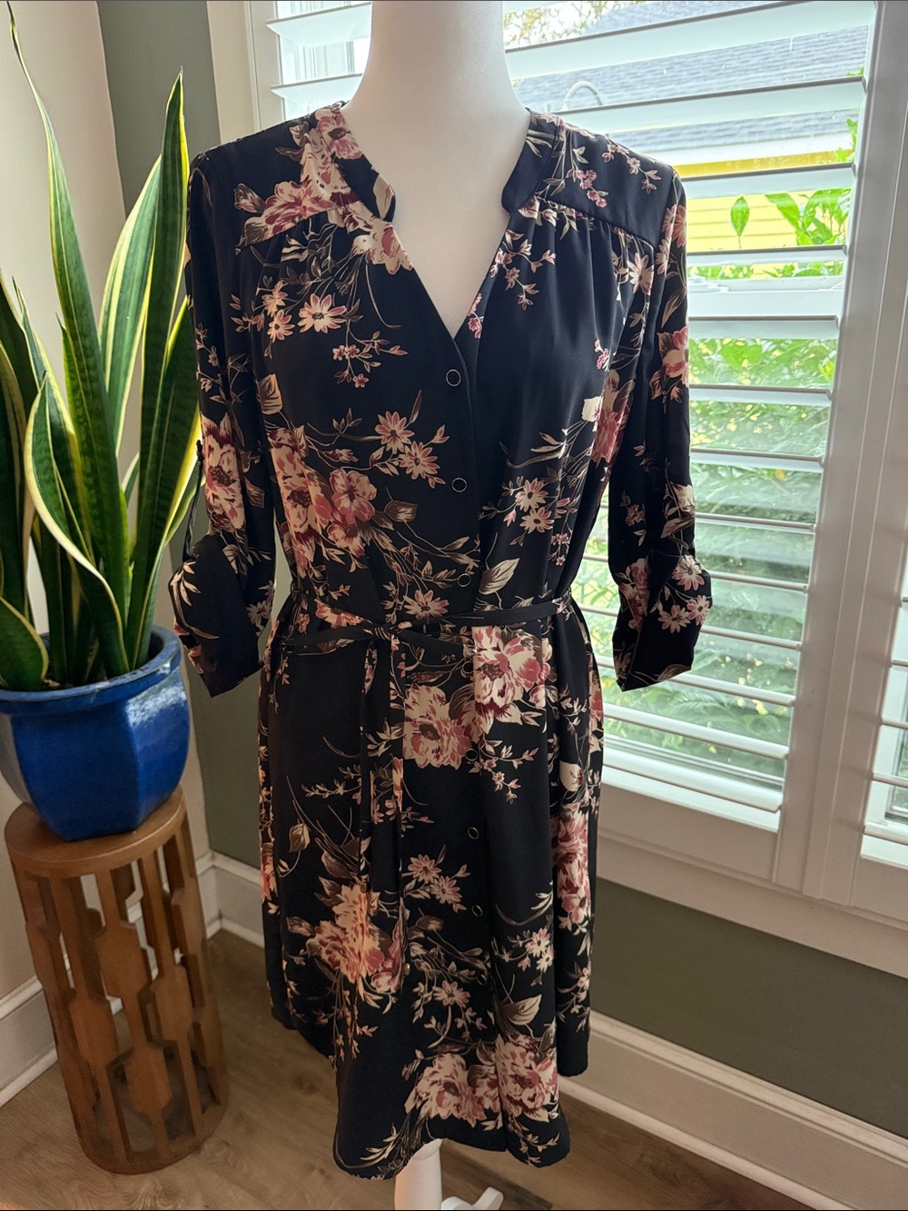 41 Hawthorn Floral Button Front Tie Waist Shirt Dress 🤎
